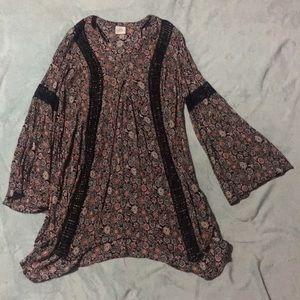 Bell Sleeve Dark Floral Dress